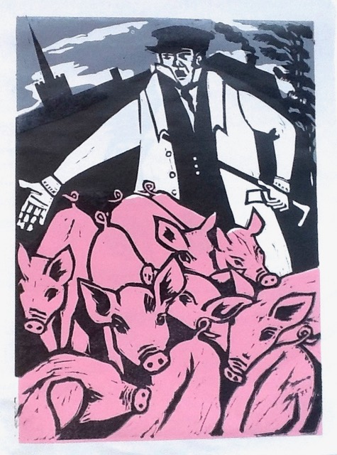 Pig Farmer linocut